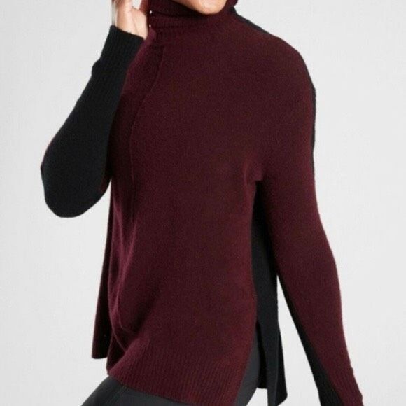 Athleta Merino Transit Merino Wool Blend Turtleneck Sweater Color Block High-low - Picture 2 of 11